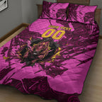 Personalised Brisbane Broncos Quilt Bed Set Fierce Horse Mascot In Pink Aboriginal Dot Art Style