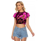 Personalised Brisbane Broncos Raglan Cropped T Shirt Fierce Horse Mascot In Pink Aboriginal Dot Art Style