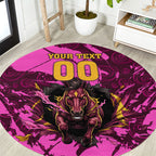 Personalised Brisbane Broncos Round Carpet Fierce Horse Mascot In Pink Aboriginal Dot Art Style