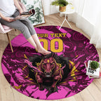 Personalised Brisbane Broncos Round Carpet Fierce Horse Mascot In Pink Aboriginal Dot Art Style