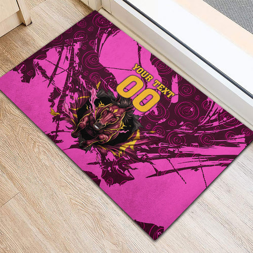 Personalised Brisbane Broncos Rubber Doormat Fierce Horse Mascot In Pink Aboriginal Dot Art Style