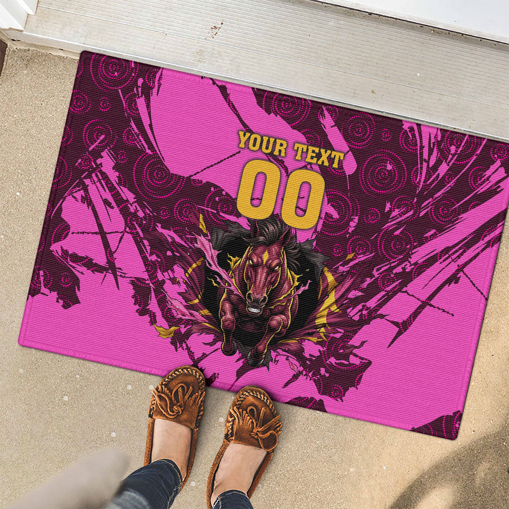 Personalised Brisbane Broncos Rubber Doormat Fierce Horse Mascot In Pink Aboriginal Dot Art Style