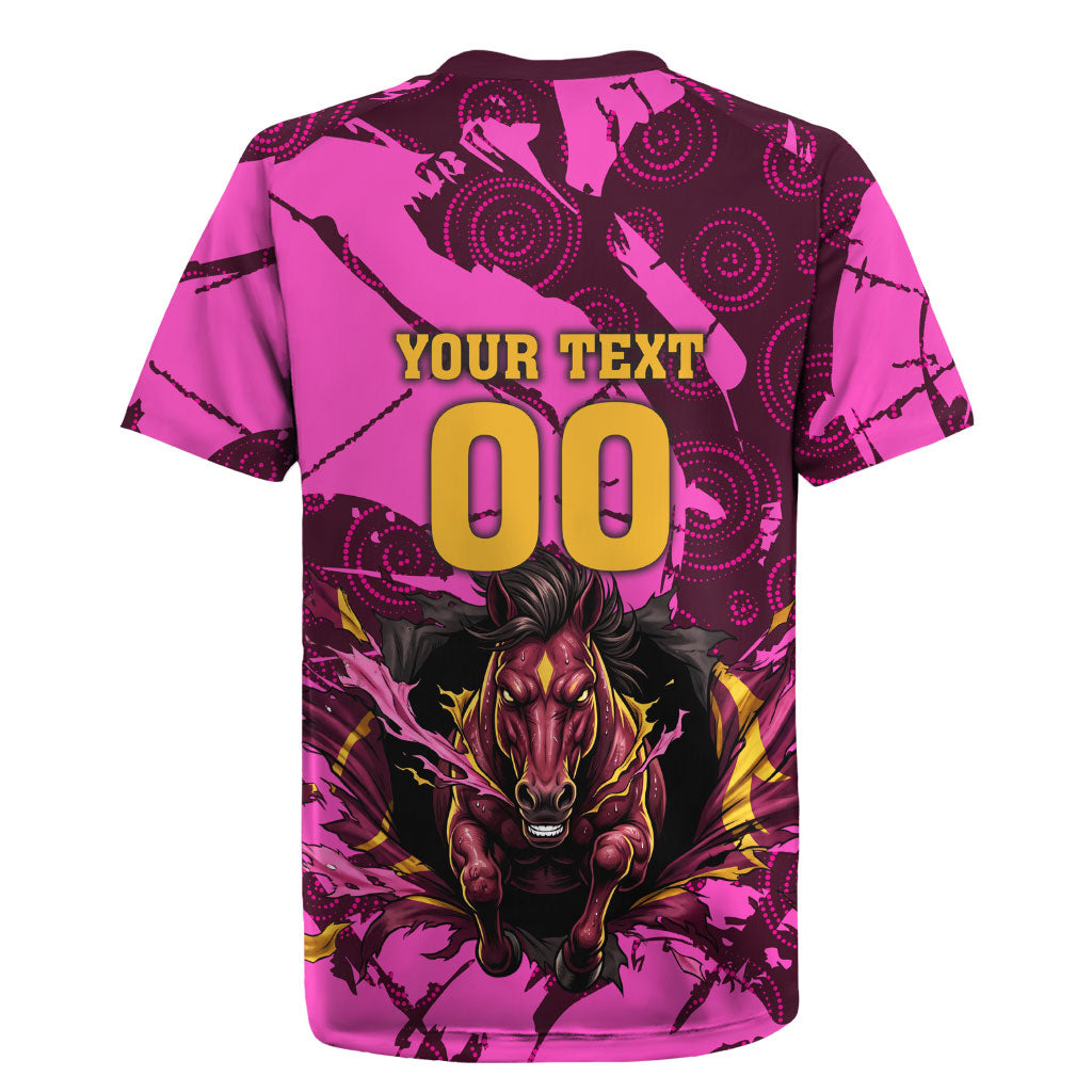 Personalised Brisbane Broncos Rugby Jersey Fierce Horse Mascot In Pink Aboriginal Dot Art Style