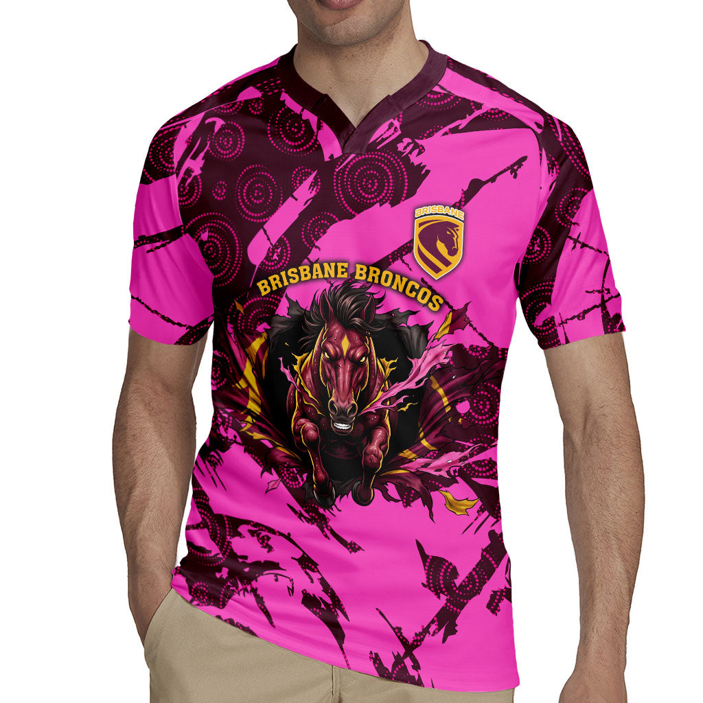 Personalised Brisbane Broncos Rugby Jersey Fierce Horse Mascot In Pink Aboriginal Dot Art Style