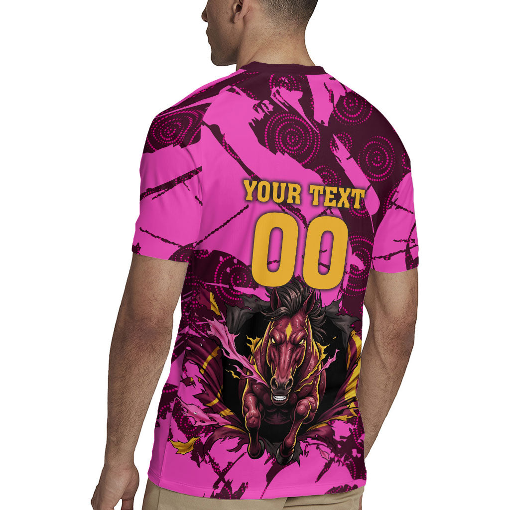 Personalised Brisbane Broncos Rugby Jersey Fierce Horse Mascot In Pink Aboriginal Dot Art Style