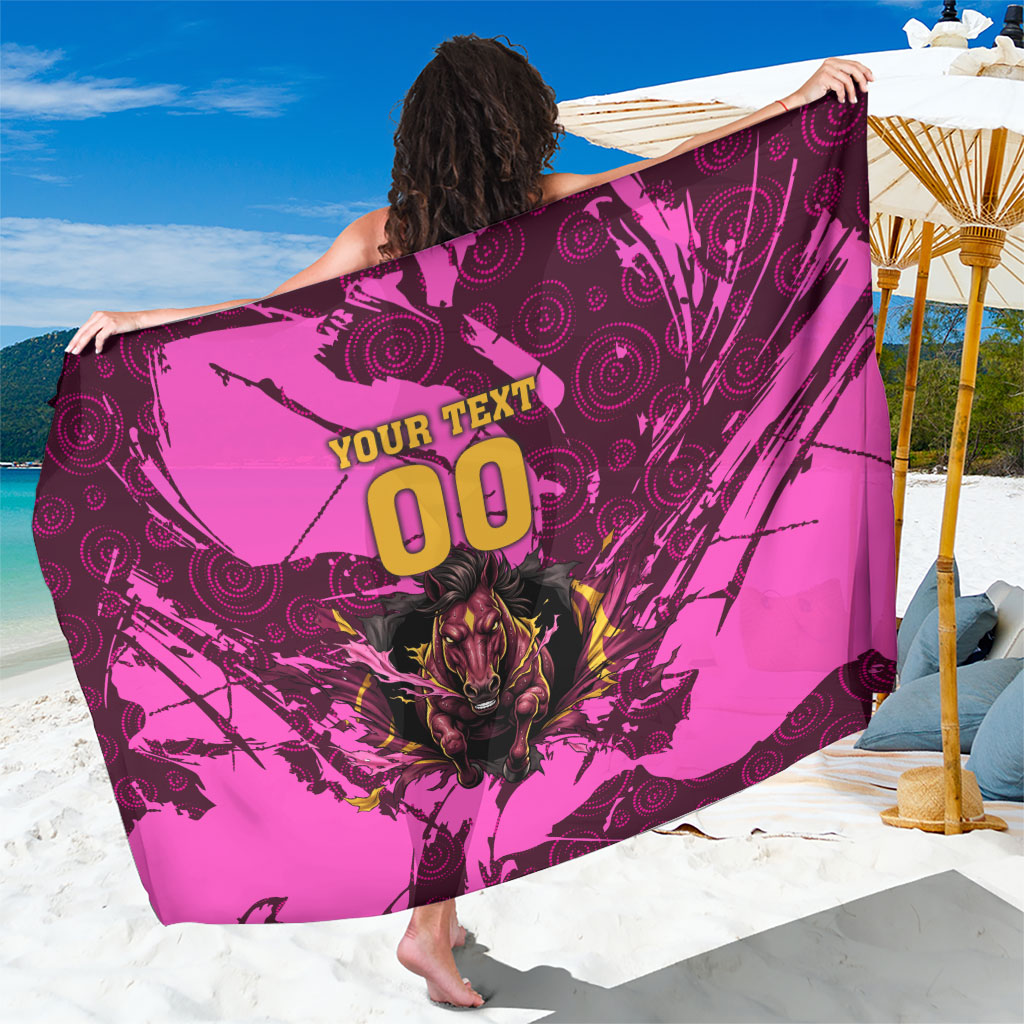 Personalised Brisbane Broncos Sarong Fierce Horse Mascot In Pink Aboriginal Dot Art Style