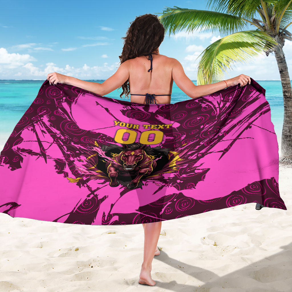 Personalised Brisbane Broncos Sarong Fierce Horse Mascot In Pink Aboriginal Dot Art Style