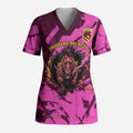 Personalised Brisbane Broncos Scrub Top Fierce Horse Mascot In Pink Aboriginal Dot Art Style