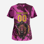 Personalised Brisbane Broncos Scrub Top Fierce Horse Mascot In Pink Aboriginal Dot Art Style