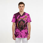 Personalised Brisbane Broncos Scrub Top Fierce Horse Mascot In Pink Aboriginal Dot Art Style