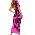 Personalised Brisbane Broncos Short Sleeve Bodycon Dress Fierce Horse Mascot In Pink Aboriginal Dot Art Style