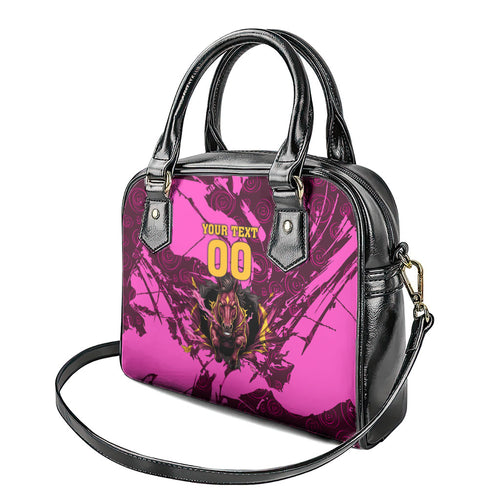 Personalised Brisbane Broncos Shoulder Handbag Fierce Horse Mascot In Pink Aboriginal Dot Art Style