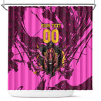 Personalised Brisbane Broncos Shower Curtain Fierce Horse Mascot In Pink Aboriginal Dot Art Style