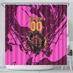 Personalised Brisbane Broncos Shower Curtain Fierce Horse Mascot In Pink Aboriginal Dot Art Style