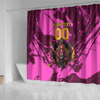 Personalised Brisbane Broncos Shower Curtain Fierce Horse Mascot In Pink Aboriginal Dot Art Style