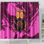 Personalised Brisbane Broncos Shower Curtain Fierce Horse Mascot In Pink Aboriginal Dot Art Style