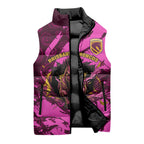 Personalised Brisbane Broncos Sleeveless Puffer Jacket Fierce Horse Mascot In Pink Aboriginal Dot Art Style
