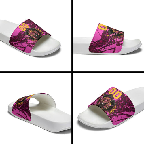Personalised Brisbane Broncos Slide Sandals Fierce Horse Mascot In Pink Aboriginal Dot Art Style