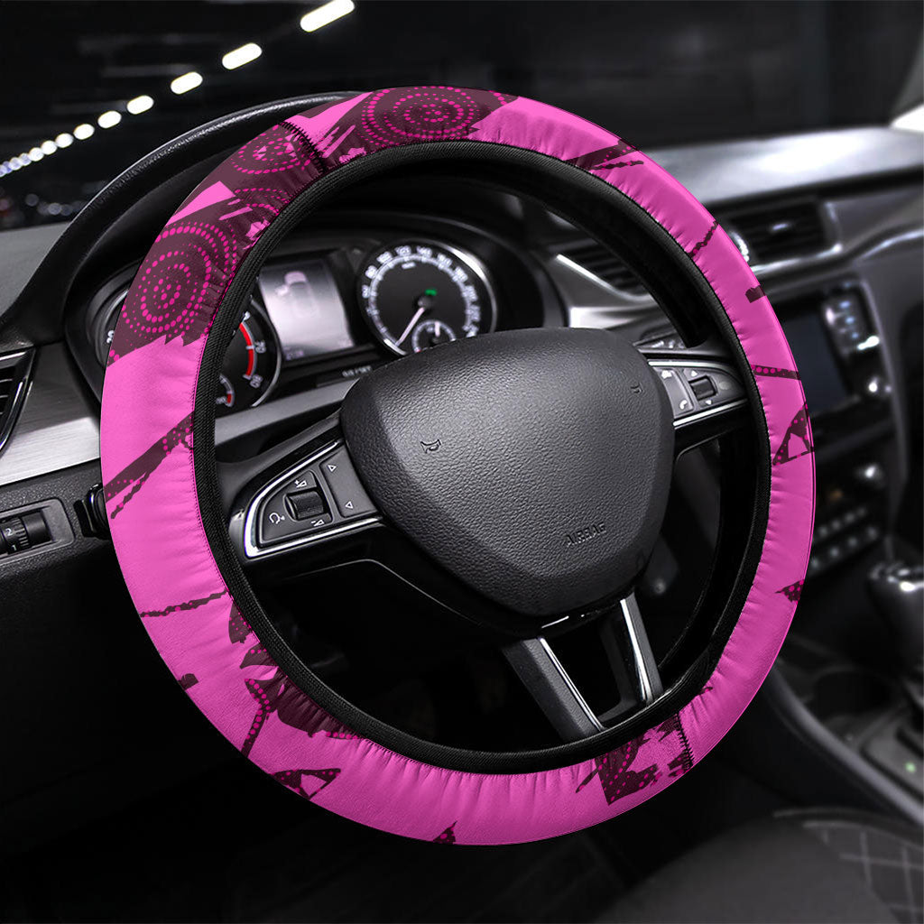 Brisbane Broncos Steering Wheel Cover Fierce Horse Mascot In Pink Aboriginal Dot Art Style