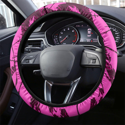 Brisbane Broncos Steering Wheel Cover Fierce Horse Mascot In Pink Aboriginal Dot Art Style