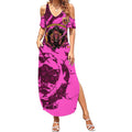 Personalised Brisbane Broncos Summer Maxi Dress Fierce Horse Mascot In Pink Aboriginal Dot Art Style