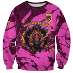 Personalised Brisbane Broncos Sweatshirt Fierce Horse Mascot In Pink Aboriginal Dot Art Style