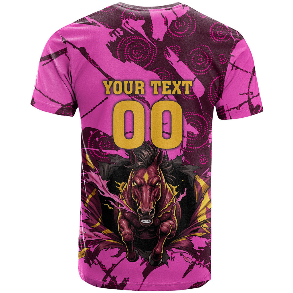 Personalised Brisbane Broncos T Shirt Fierce Horse Mascot In Pink Aboriginal Dot Art Style