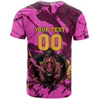Personalised Brisbane Broncos T Shirt Fierce Horse Mascot In Pink Aboriginal Dot Art Style