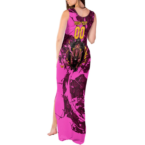 Personalised Brisbane Broncos Tank Maxi Dress Fierce Horse Mascot In Pink Aboriginal Dot Art Style