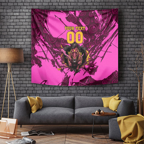 Personalised Brisbane Broncos Tapestry Fierce Horse Mascot In Pink Aboriginal Dot Art Style