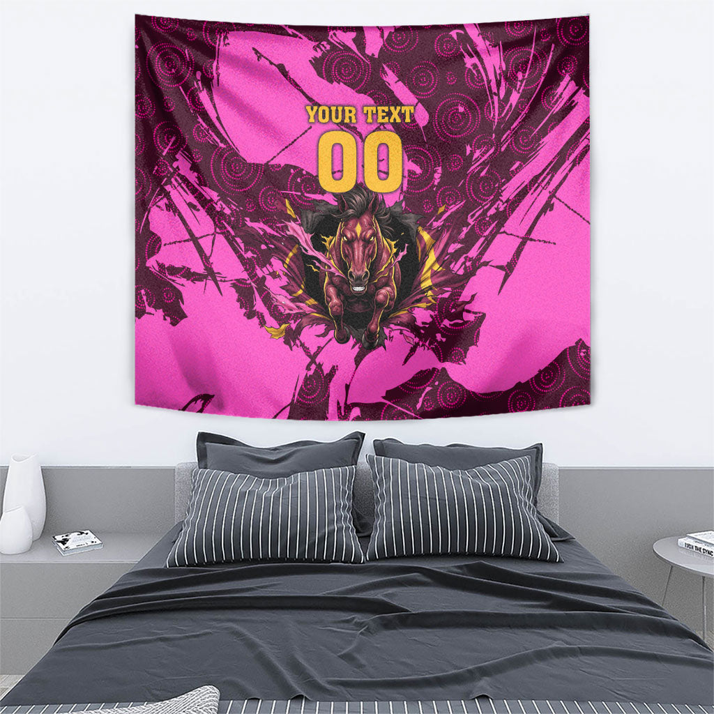 Personalised Brisbane Broncos Tapestry Fierce Horse Mascot In Pink Aboriginal Dot Art Style