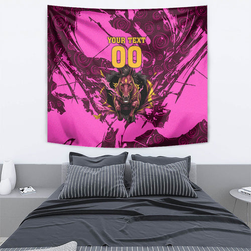 Personalised Brisbane Broncos Tapestry Fierce Horse Mascot In Pink Aboriginal Dot Art Style
