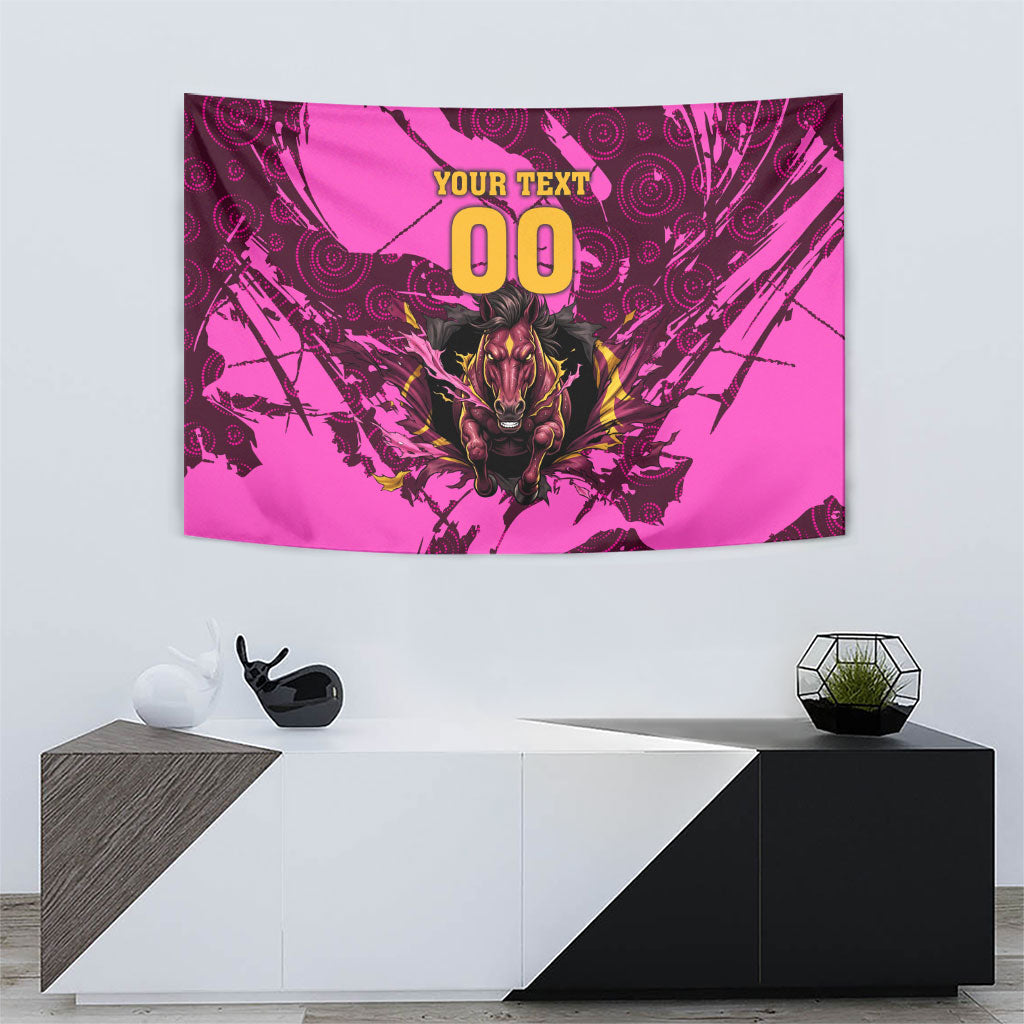 Personalised Brisbane Broncos Tapestry Fierce Horse Mascot In Pink Aboriginal Dot Art Style