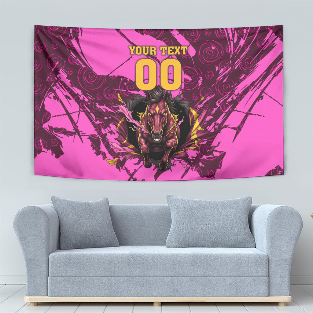 Personalised Brisbane Broncos Tapestry Fierce Horse Mascot In Pink Aboriginal Dot Art Style