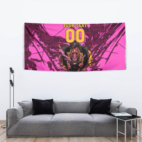 Personalised Brisbane Broncos Tapestry Fierce Horse Mascot In Pink Aboriginal Dot Art Style