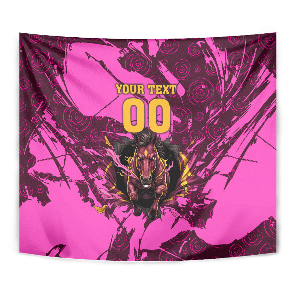 Personalised Brisbane Broncos Tapestry Fierce Horse Mascot In Pink Aboriginal Dot Art Style