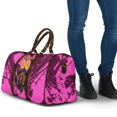 Personalised Brisbane Broncos Travel Bag Fierce Horse Mascot In Pink Aboriginal Dot Art Style