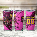 Personalised Brisbane Broncos Tumbler Cup Fierce Horse Mascot In Pink Aboriginal Dot Art Style