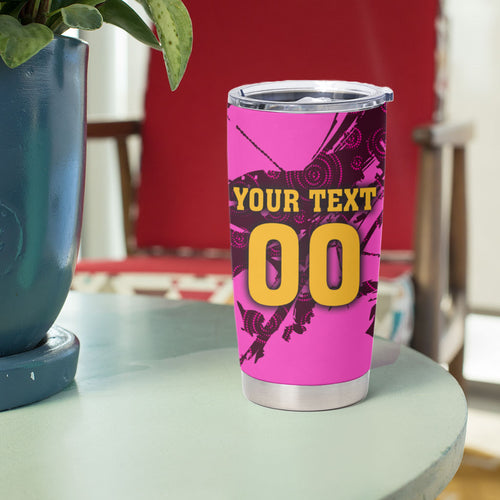 Personalised Brisbane Broncos Tumbler Cup Fierce Horse Mascot In Pink Aboriginal Dot Art Style