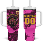 Personalised Brisbane Broncos Tumbler With Handle Fierce Horse Mascot In Pink Aboriginal Dot Art Style