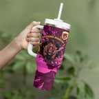 Personalised Brisbane Broncos Tumbler With Handle Fierce Horse Mascot In Pink Aboriginal Dot Art Style