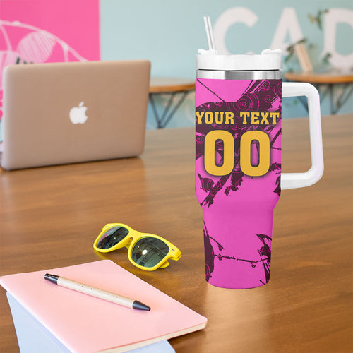 Personalised Brisbane Broncos Tumbler With Handle Fierce Horse Mascot In Pink Aboriginal Dot Art Style