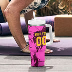 Personalised Brisbane Broncos Tumbler With Handle Fierce Horse Mascot In Pink Aboriginal Dot Art Style