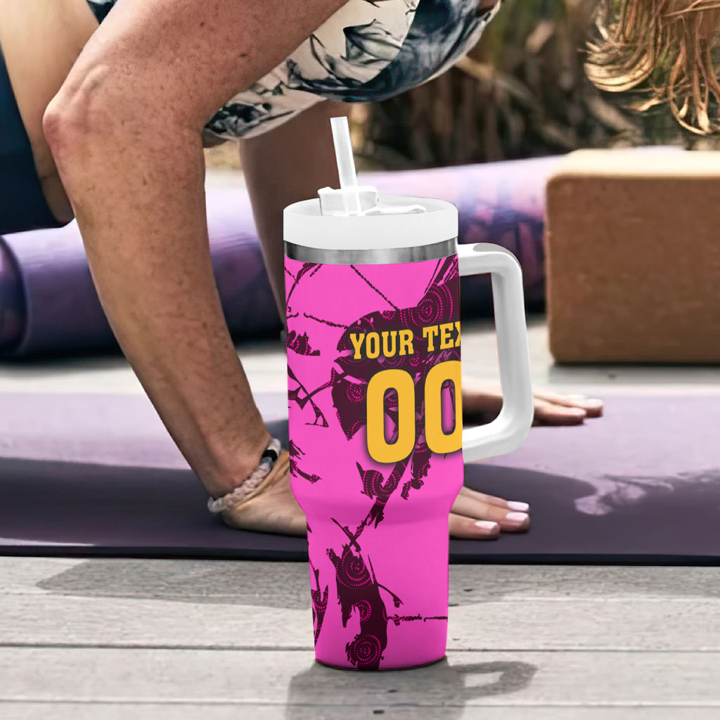 Personalised Brisbane Broncos Tumbler With Handle Fierce Horse Mascot In Pink Aboriginal Dot Art Style
