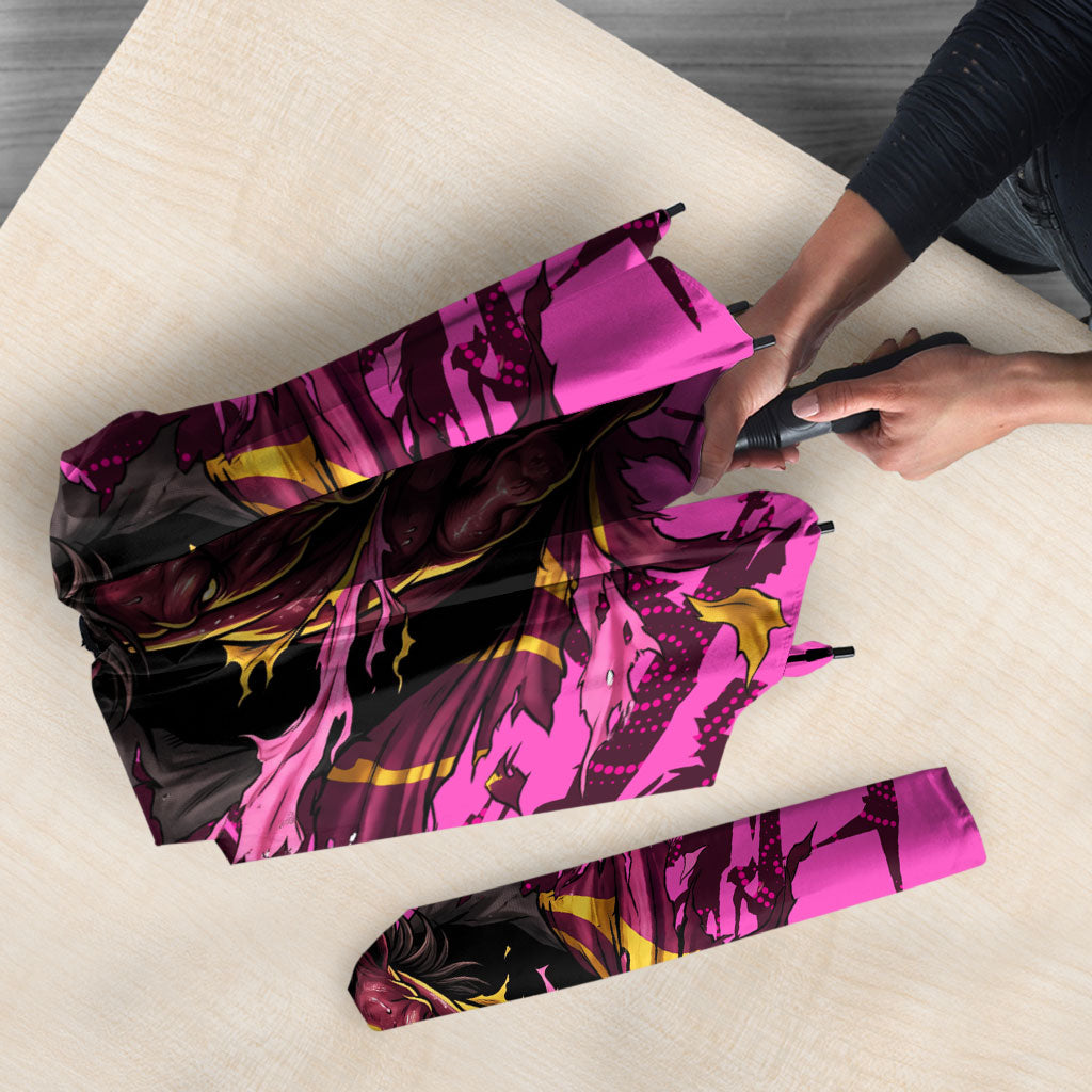 Personalised Brisbane Broncos Umbrella Fierce Horse Mascot In Pink Aboriginal Dot Art Style