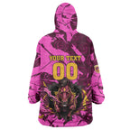 Personalised Brisbane Broncos Wearable Blanket Hoodie Fierce Horse Mascot In Pink Aboriginal Dot Art Style