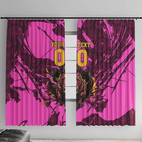Personalised Brisbane Broncos Window Curtain Fierce Horse Mascot In Pink Aboriginal Dot Art Style