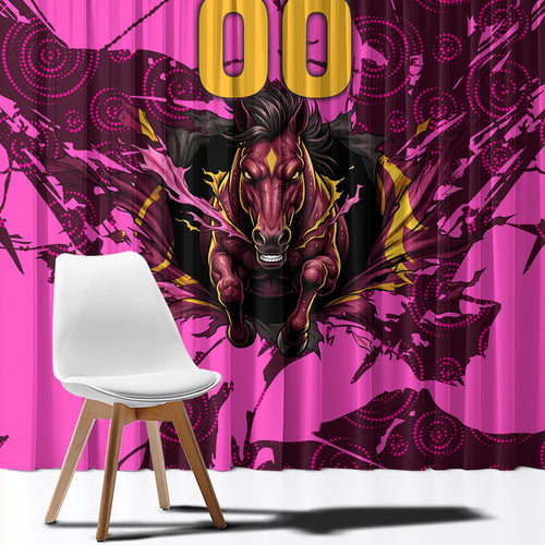 Personalised Brisbane Broncos Window Curtain Fierce Horse Mascot In Pink Aboriginal Dot Art Style