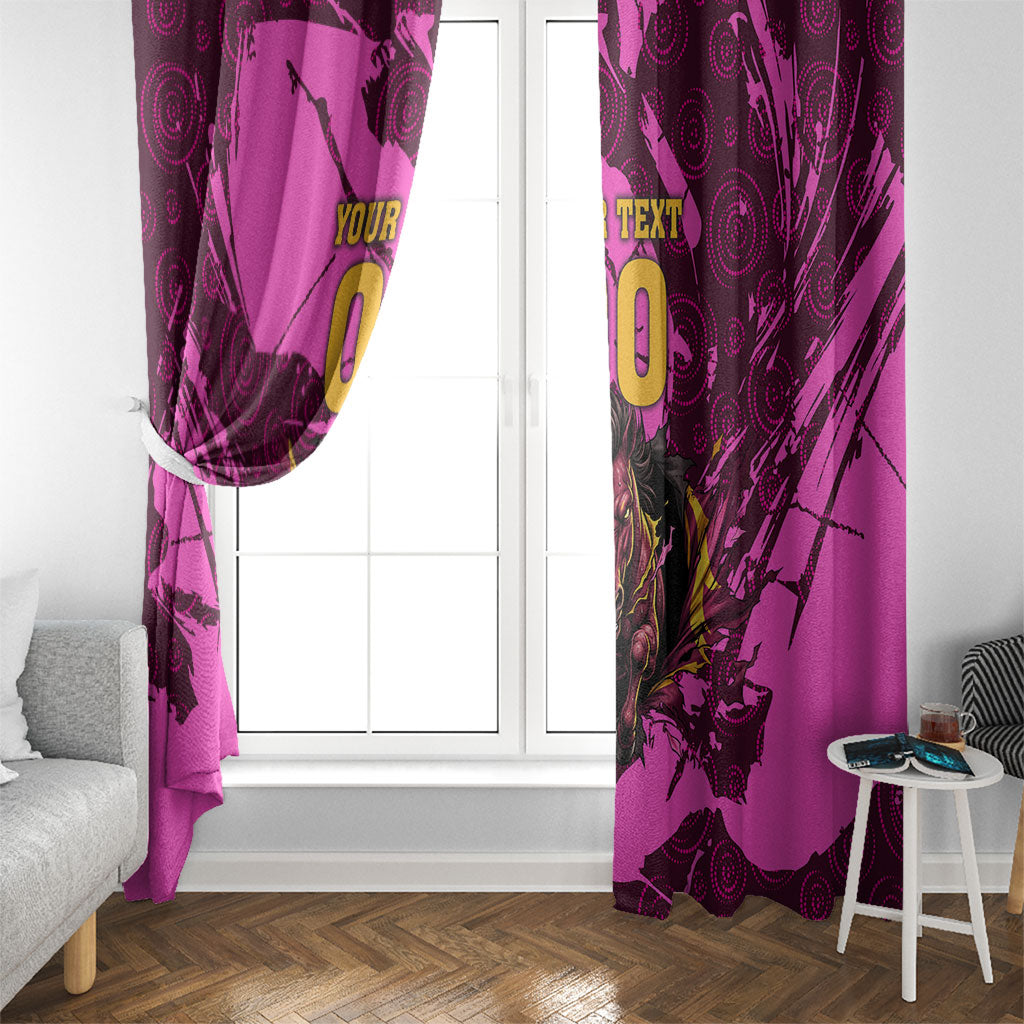 Personalised Brisbane Broncos Window Curtain Fierce Horse Mascot In Pink Aboriginal Dot Art Style