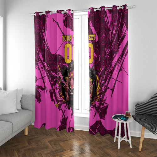 Personalised Brisbane Broncos Window Curtain Fierce Horse Mascot In Pink Aboriginal Dot Art Style